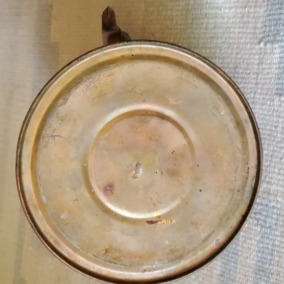 Vintage Cooper and Brass Teakettle/Pot with White Ceramic Handle - Picture 5 of 9